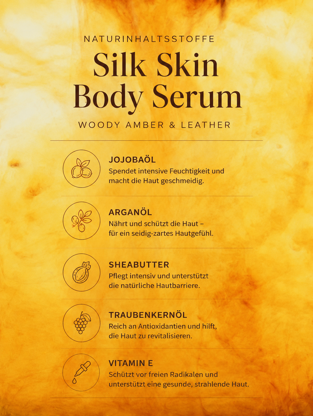 Silk Skin Body Serum, Woody Amber & Leder